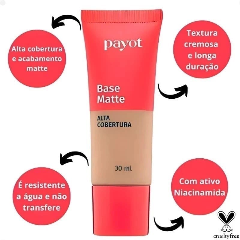 Base Líquida Matte Payot 30ml – Alta Cobertura, Longa Duração e Sem Oleosidade